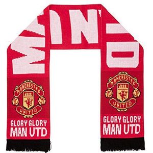 Manchester United FC - gebreide sjaal - officiële merchandise - cadeau voor voetbalfans - jacquard-patroon - rood 'Glory Glory', rood