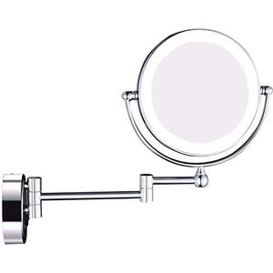 GVEXLUOQ Make-up spiegel met LED-licht, badkamer, uittrekbare muur scheerspiegel met schakelaar stekker (kleur: chroom, maat: 5x)