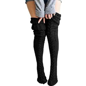 Fencelly Gebreide kniekousen voor in de winter voor dames, dijhoge kniekousen, gevlochten gebreide lange sokken voor dagelijks gebruik