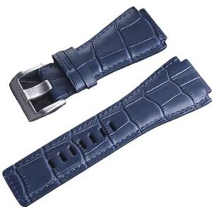 EDVENA Topkwaliteit lederen horlogeband 34mm * 24mm horlogeband compatibel met Bell Watch Strap Ross BR01 BR03 Armband (Color : Blue Sliver buckle, Size : 34mm)