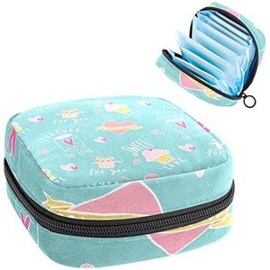 Opbergtas voor maandverband Pads, Menstruatie Cup Pouch, Periode Bag Organizer voor vrouwelijke Pads Tampons, Blue Love Gift Pattern