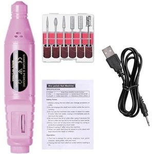 Mini USB elektrische nagelschuurmachine boor 6 in 1 nagelpolijstmachine for manicure Professioneel sterk nagelpolijstgereedschap(Pink)