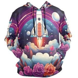 KAAVIYO Cartoon Space Art Red Raket Hoodie Hooded Atletische Sweatshirts 3D Print Hoodies voor Meisje Jongen Mannen (Gezondheid Stof), Patroon, M