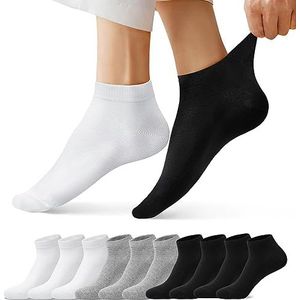 FALARY 10 Paar Enkelsokken Heren & Dames Sneakersokken Katoen Ademende sportsokken Zwart wit grijs 35-38