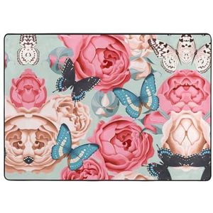 YJxoZH Leuke vlinder bloem print thuis tapijten, voor woonkamer keuken antislip vloer tapijt zachte slaapkamer tapijten-148 x 203 cm