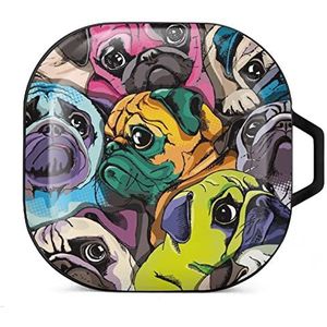 Portret van vele mopshonden oordopjes hoesje compatibel met Samsung hard shell beschermhoes zwart-stijl