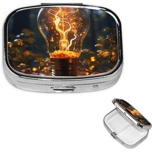 Pillendoosje met spiegel kleine pillenorganizer met 2 compartimenten gloeilamp reizen pillendoos voor portemonnee of zak draagbare pillencontainer schattige medicijnorganizer