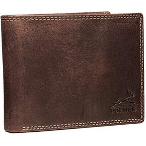 Fa.Volmer ® Leren portemonnee voor heren met RFID-bescherming, geolied buffelleer, extra stevige dubbele naad, vintage look, 10 vakken voor creditcards, liggend formaat, bruin, bruin, 12,5 x 2,0 x 9,5
