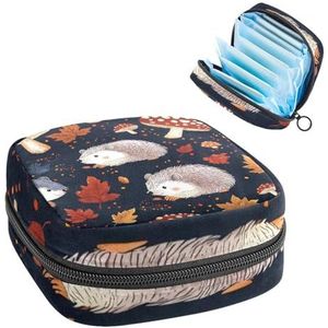 Leuke egels paddenstoelen en herfstbladeren maandverband opbergtas, grote menstruatiecup zakje met rits, menstruatie pads, tas winkel inlegkruisjes tampons voor meisjes vrouwen
