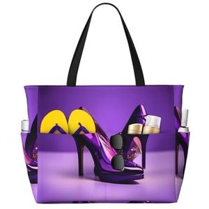 JEJEA Elegante Paars Hoge Hakken Met Lippenstift Print Tote Bag Grote Schouder Hobo Tassen Vrouwen Casual Handtassen Grote Capaciteit Winkelen Werk Tas, Zwart, Eén maat