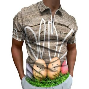 Kleurrijke Paasei Leuke Konijn Half Zip-up Polo Shirts Voor Mannen Slim Fit Korte Mouw T-shirt Sneldrogende Golf Tops Tees 4XL
