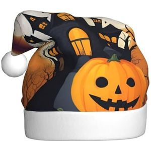 SSIMOO Happy-Halloween-Vector 1 pluche kerstmuts voor volwassenen, feestelijke feesthoed, ideaal feestaccessoire voor bijeenkomsten