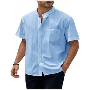 Herenoverhemd Guayabera-overhemd Met Korte Mouwen Casual Herenoverhemd Kort Zomeroverhemd Casual Strandoverhemden(Color:Light blue,Size:S)