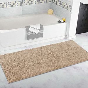 Fyun Extra groot badkamertapijt, lange badmat van 80 x 120 cm, ultrazachte chenille tapijten, antislip en waterabsorberende badkuip vloermat, loper voor badkamer, slaapkamer en keuken, beige