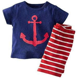 Chic-Chic 2 stks Baby Jongens Zomer Kleding Sets Outfits Leuke Cartoon T-shirt met korte mouwen Top+ Stripe Shorts Broek Set 4-5 years marineblauw