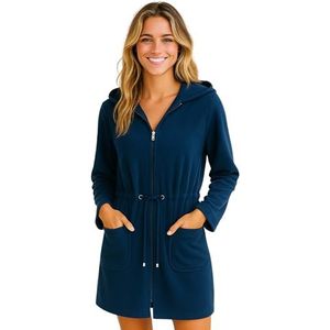Morgenstern Badjas Dames met Rits Capuchon Lichtgewicht Korte Ochtendjas met Katoen OEKO TEX Emily Donkerblauw S