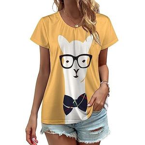 Alpaca Gentleman Dames V-hals T-shirts Leuke Grafische Korte Mouw Casual Tee Tops 5XL