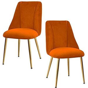 GEIRONV Flanel Dining Chairs Set van 2, 50 × 56 × 85 cm Goud Metalen benen Kantoorstoel Woonkamer Slaapkamer Apartment Lounge Chair Eetstoelen (Color : Orange)