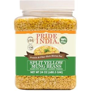 Pride Of India - Split Yellow Mung Linzen - 1,5 lbs (680 GM) Jar - Gebruikt voor zowel zoete en hartige gerechten - Soepen, kitchari, snacks en puddingen - uitstekende bron van eiwit-10g & vezel-7,5 g per portie