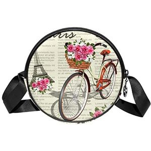 Ronde Crossbody Tas Messenger Purse Voor Vrouwen Vintage Parijs Eiffeltoren Fiets, Meerkleurig, 6.7x6.7x2.3 in, Sling Rugzakken