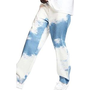 Heren Gerafelde Denim Tie-dye-jeans Met Print Casual Relaxed Fit Jeans Broeken Denim Broek Baggy Hiphop-jeans Wijde Pijpen Broeken Vintage Rechte Pijpen Streetwear herenjeans
