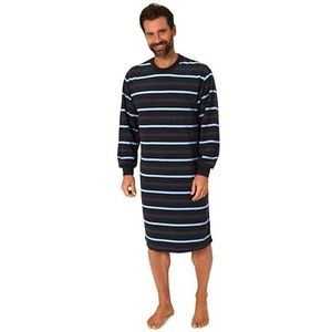 NORMANN Elegant uitziend badstof nachthemd voor heren, lange mouwen, met manchetten, blauw, 52-54