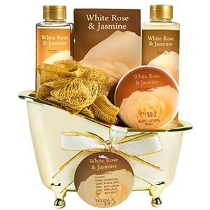 Freida & Joe - Witte roos Jasmine gouden badkuip cadeauset