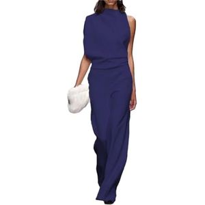 Tdvcpmkk Dames off-shoulder party jumpsuit kantoor cargo jumpsuitt, Donkerblauw, XL