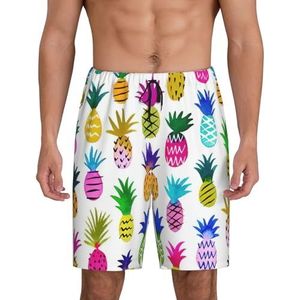 Heren Regenboog Ananas Print Lounge Shorts Pyjama Bottoms Nachtkleding Shorts Kerst Shorts Losse Sportbroek, Zwart, M