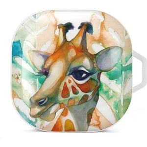 Aquarel giraffe oordopjes hoesje compatibel met Samsung hard shell beschermhoes witte stijl