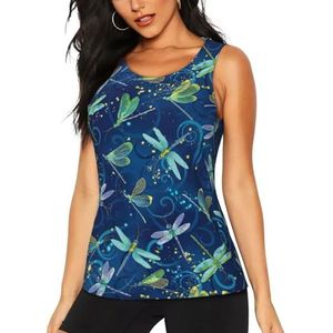 PPHGUT Blauwe Libelle Print Vrouwen Zomer Tank Tops Atletische Vakantie Running Wandelen Outdoor Fitness Camping, Zwart, S