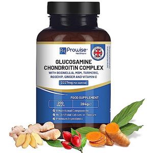 Glucosamine en chondroïtinecomplex 2227 mg per portie | 200 tabletten met hoge sterkte | 8 Voedingscomponenten | Gemaakt in Groot-Brittannië door Prowise