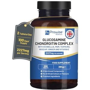 Glucosamine en chondroïtinecomplex 2227 mg per portie | 200 tabletten met hoge sterkte | 8 Voedingscomponenten | Gemaakt in Groot-Brittannië door Prowise