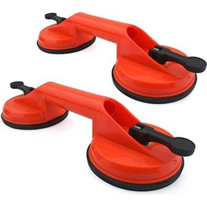 Incutex 2 x dubbele zuignappen, zware dubbele zuignappen glazen lifter zuignap, 220 lbs hefvermogen elk - oranje