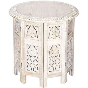 Marokkaanse tafel bijzettafel van hout Ashkar wit ø 45 cm groot rond | Oosterse ronde kruk bloemenkruk oosterse klein | Oosterse ronde kleine bijzettafels inklapbaar