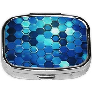 Blauwe Zeshoek Pillendoosje 2 Compartimenten Pillendoos Draagbare Metalen Pil Organizer Leuke Reizen Pil Container Vitamine Organizer voor Portemonnee Zak Reizen Gift