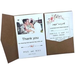 Huwelijksuitnodigingen 50 Rose Laser Cut Tri-fold bruiloft uitnodigingskaarten Kit Pocket uitnodiging envelop voor bruiloft, verloving, jubileum (kleur: kraft, maat: blanco set)