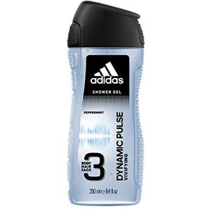 adidas Dynamic Pulse Douchegel 3-in-1, de verfrissende pepermunt-kick voor lichaam, haar en gezicht, pH-huidvriendelijk, 3 stuks (3 x 250 ml)