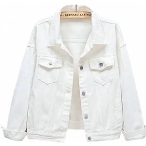 Denim jack for dames, reversjas met enkele rij knopen, mode, casual tops, bovenkleding, vrouwelijke overjas (Color : WHITE, Size : 3XL)