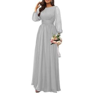 Dames chiffon bruidsmeisje jurken lange formele avond prom jurken ruches cocktail jurken plus size, Zilver, 32