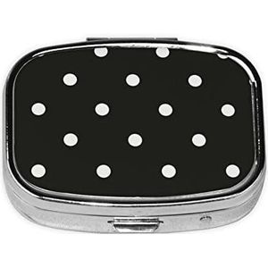 Mini vierkante pillendoos, medicijnorganizer, zwart-wit polka dot draagbare EHBO-doos, reispillendoos met 2 vakken, kleine pillendoos voor zak of portemonnee