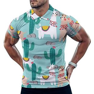 Leuke Gelukkige Lama En Cactus Casual Poloshirts Voor Mannen Slim Fit Korte Mouw T-shirt Sneldrogende Golf Tops Tees 4XL