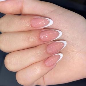 Amandel Press-On Nagels Glitters Franse Tips Nep Nagels Acryl Kunstnagels Lijmen Op Nagels Voor Vrouwen