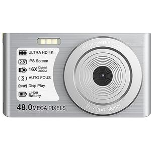 Time Lapse 48MP Compacte Digitale Camera 'S For Fotografie 16X Autofocus Slow Motion Loop Video-opname Camcorder 2.8 ""Scherm Heldere Gedetailleerde Beelden(NO SD Card,Silver)