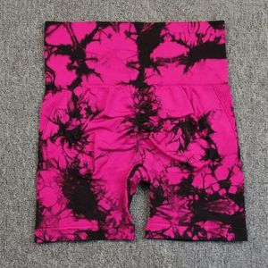 Naadloze Tie Dye Sport Shorts Voor Dames Zomer Elastische Scrunch Hoge Taille Push-Up Buikcontrole Gym Fitness Workout -Zwart Rose Red-S