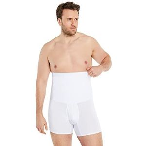 FINN Shapewear Boxershorts voor heren, met buik-weg-effect, figuurvormende bodyshaper, compressieshorts, onderbroek met hoge taille, van katoen, wit, S