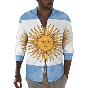 Retro Argentijnse vlag heren revers lange mouw overhemd button down print blouse zomer zak T-shirts tops 2XL
