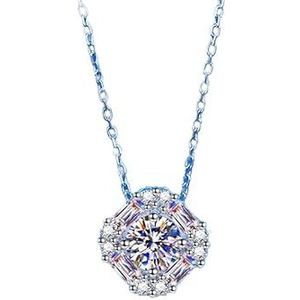 Kettingen voor vrouwen, Moissanite vierkante hanger ketting 1CT ronde geslepen diamant Emerald Cut Halo ketting zilveren sieraden