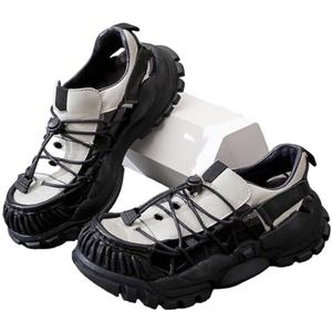 Heren Zomer Leren Outdoor Wandelschoenen, Sportvissersandalen, Gesloten Neus, Casual Strand Zwemschoenen, Sneakers(Cream gray,46 EU)