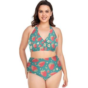 Leuke Polka Dot Fruit Aardbei Vrouwen Bikini Sets Plus Size Badpak Twee Stukken Hoge Taille Strandkleding Meisjes Badpakken, Pop Mode, 3XL